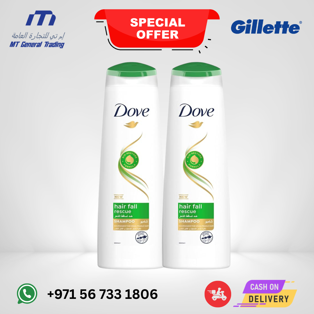 Dove Hair Fall Rescue Shampoo 400ml x2 – Nourishing Care for 98% Less Hair Fall