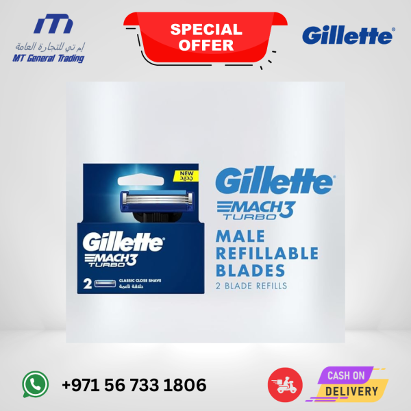 Gillette Mach3 Turbo Refillable Razor for Men – 2 Blade Refills – UAE