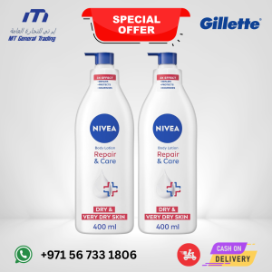 NIVEA Repair & Care Body Lotion for Very Dry Skin with Dexpanthenol, 2x400ml – 72H Moisture Relief