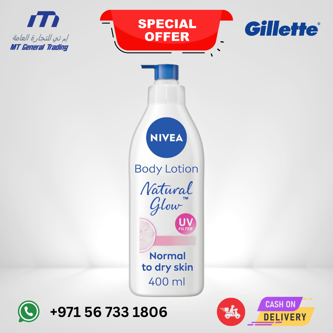 NIVEA Natural Glow Body Lotion with Vitamin C for Normal to Dry Skin, 400ml – Brightens & Evens Skin Tone